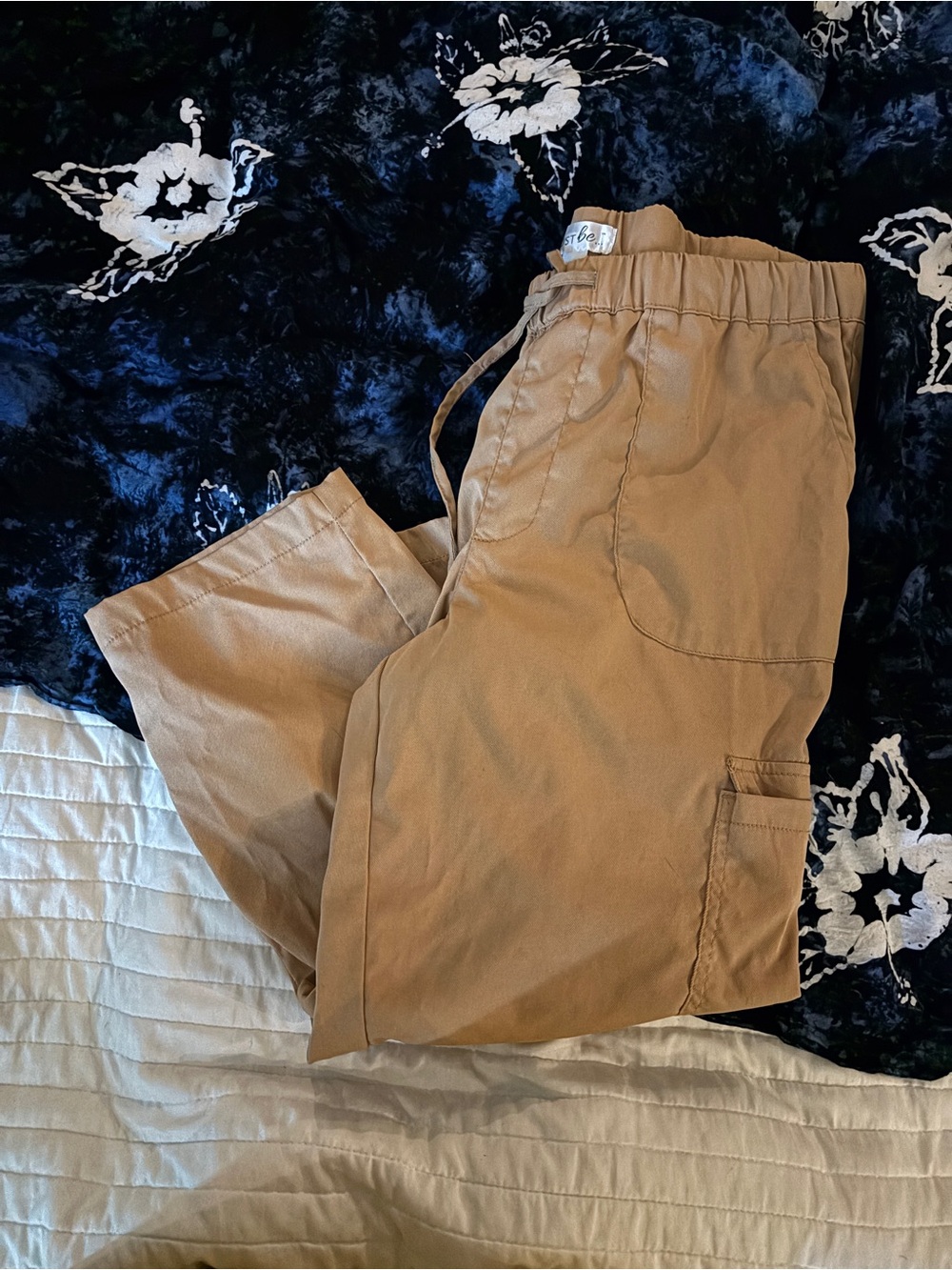 just be Men's Tan Cargo Drawstring Pants